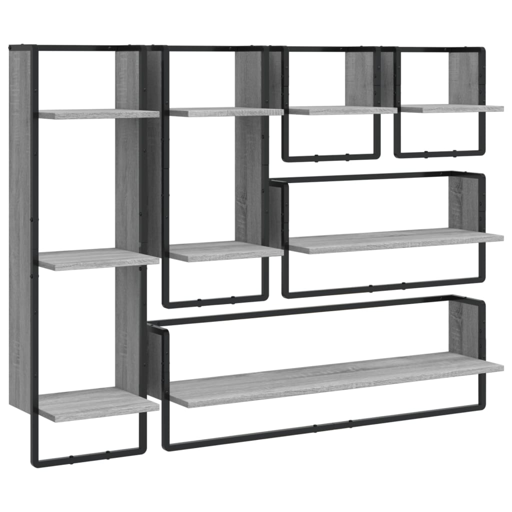 vidaXL Set Mensole Parete con Aste 6pz Grigio Sonoma Legno Multistrato