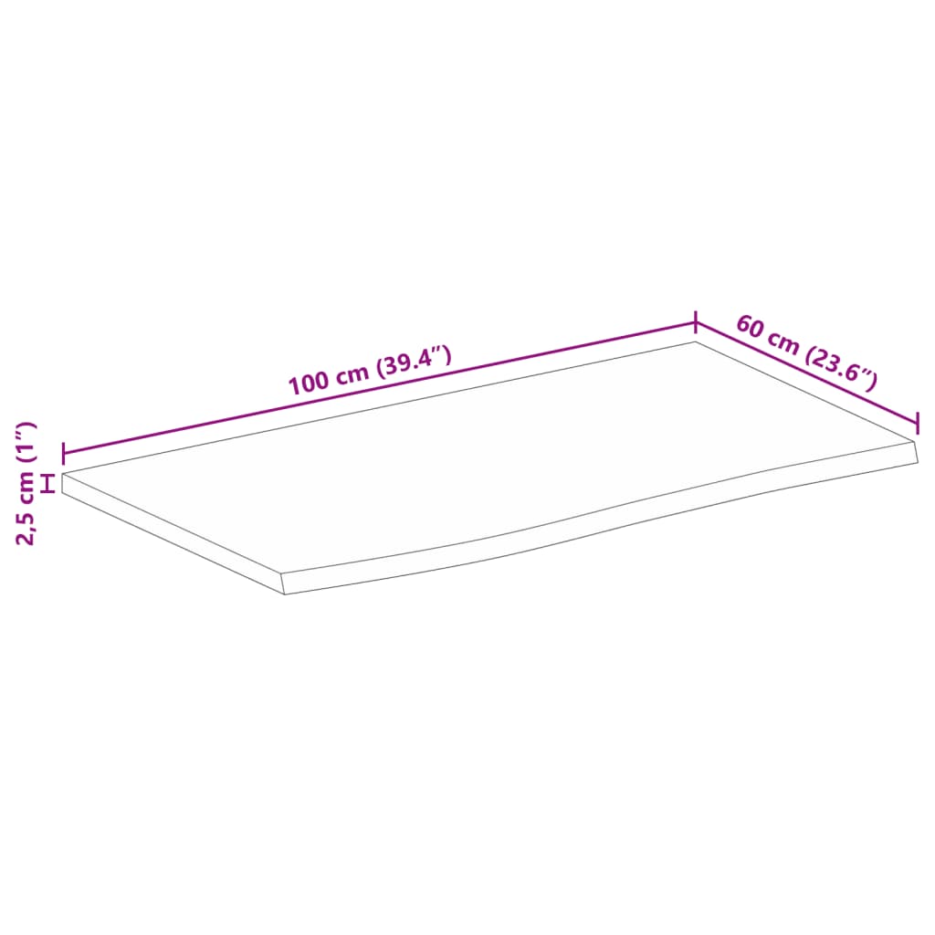 vidaXL Piano Tavolo 100x60x2,5cm Bordi Vivi Legno di Mango Grezzo