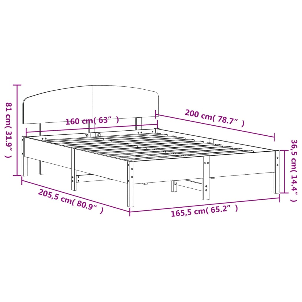 vidaXL Giroletto senza Materasso Marrone Cera 160x200 cm Legno di Pino