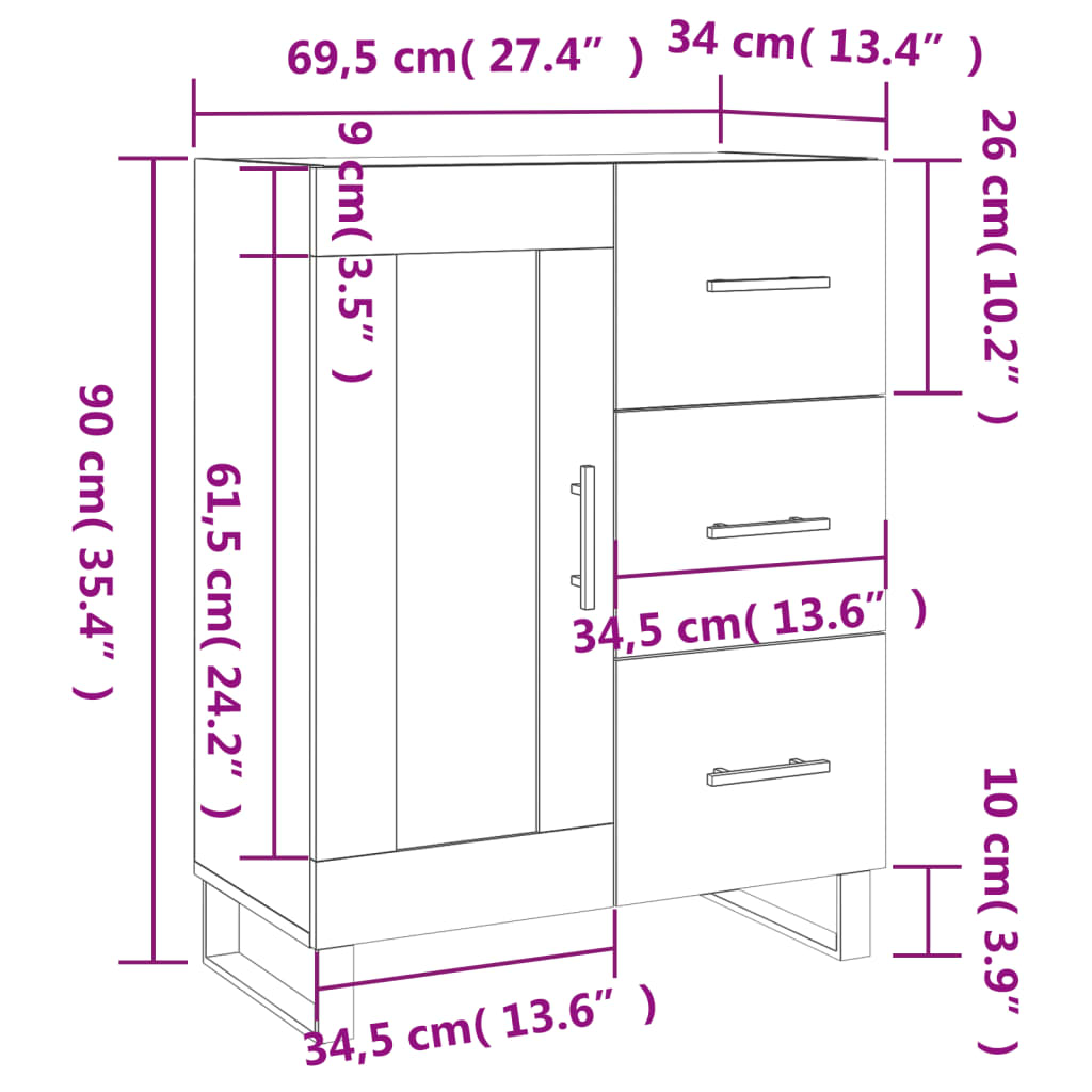 vidaXL Credenza Grigio Sonoma 69,5x34x90 cm in Legno Multistrato