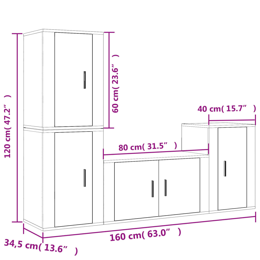 vidaXL Set di Mobili Porta TV 4 pz Bianco in Legno Multistrato