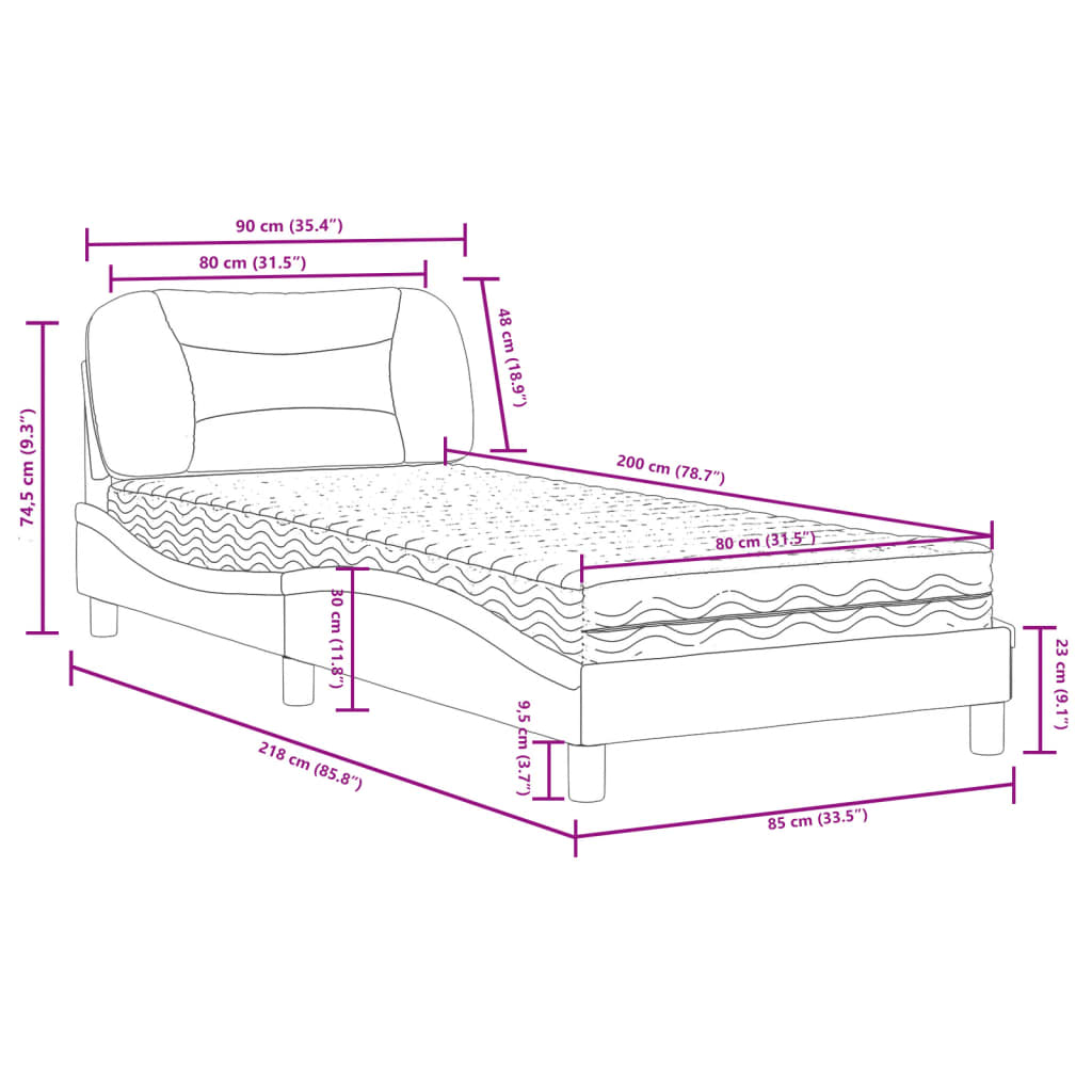 vidaXL Letto con Materasso Nero e Bianco 80x200 cm in Similpelle