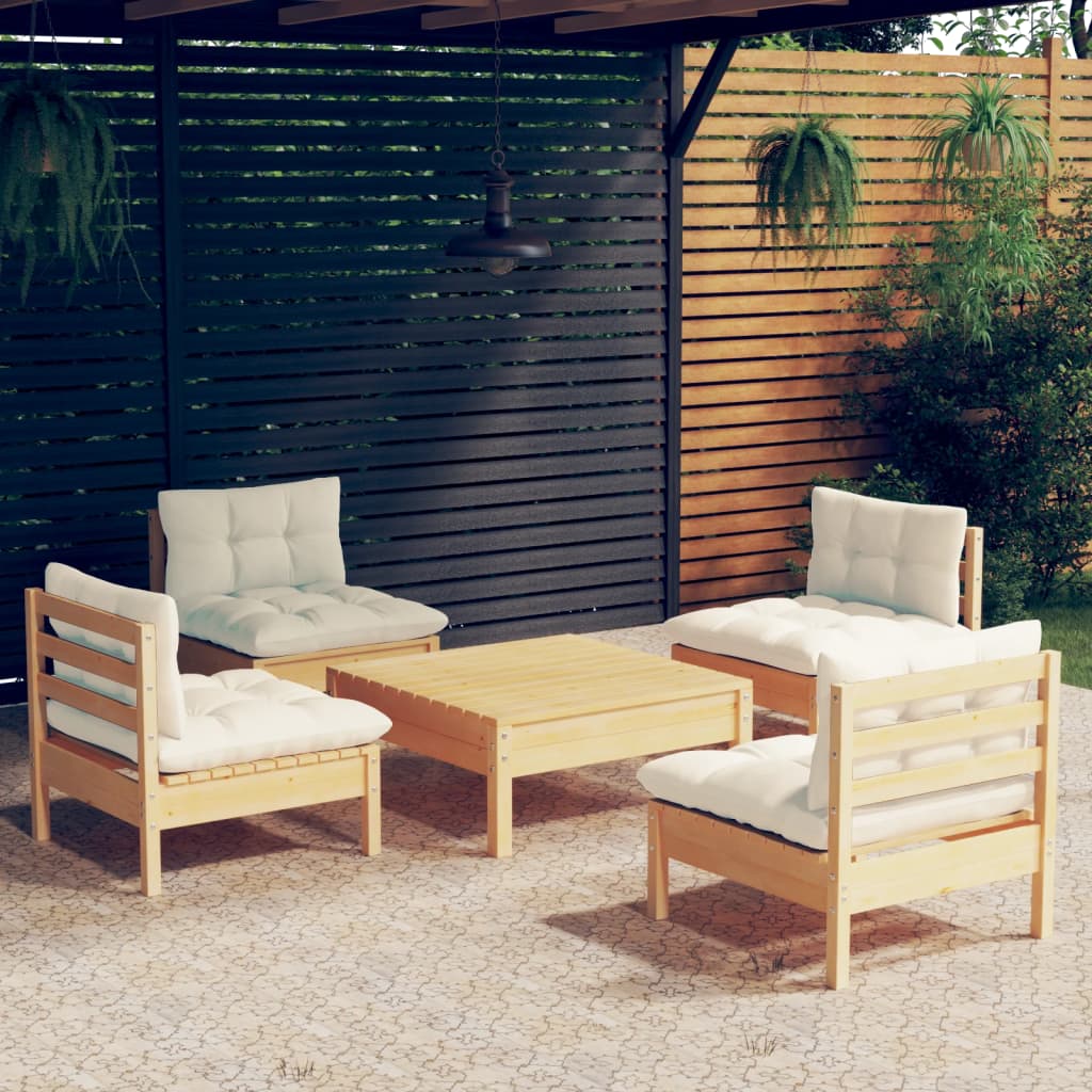 vidaXL Set Salotto da Giardino 5pz con Cuscini Crema in Legno di Pino