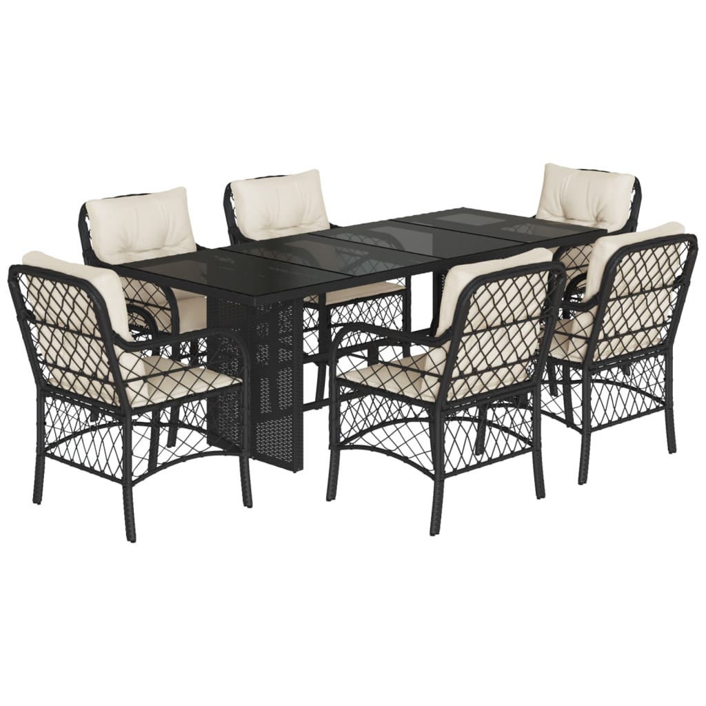 vidaXL Set da Pranzo da Giardino 7 pz Nero con Cuscini in Polyrattan