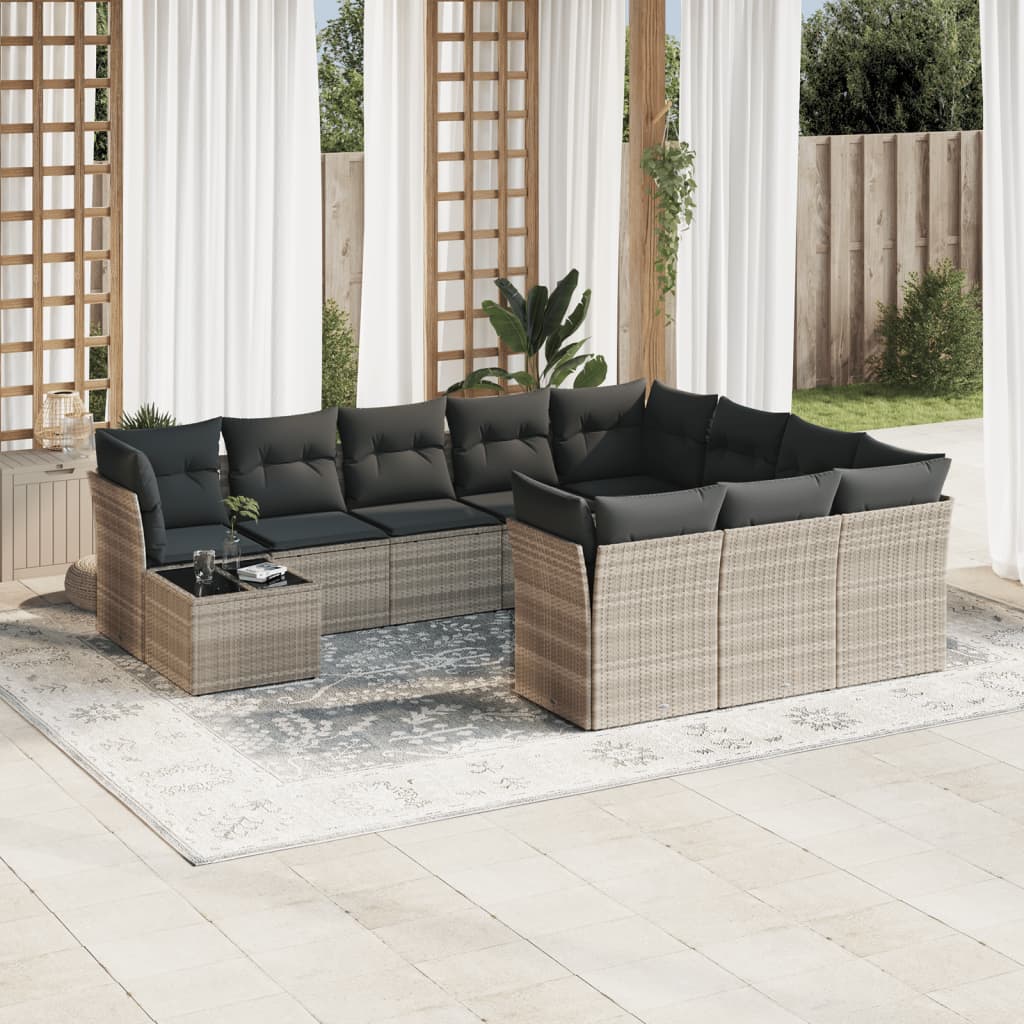 vidaXL Set Divani da Giardino 11 pz con Cuscini in Polyrattan Grigio