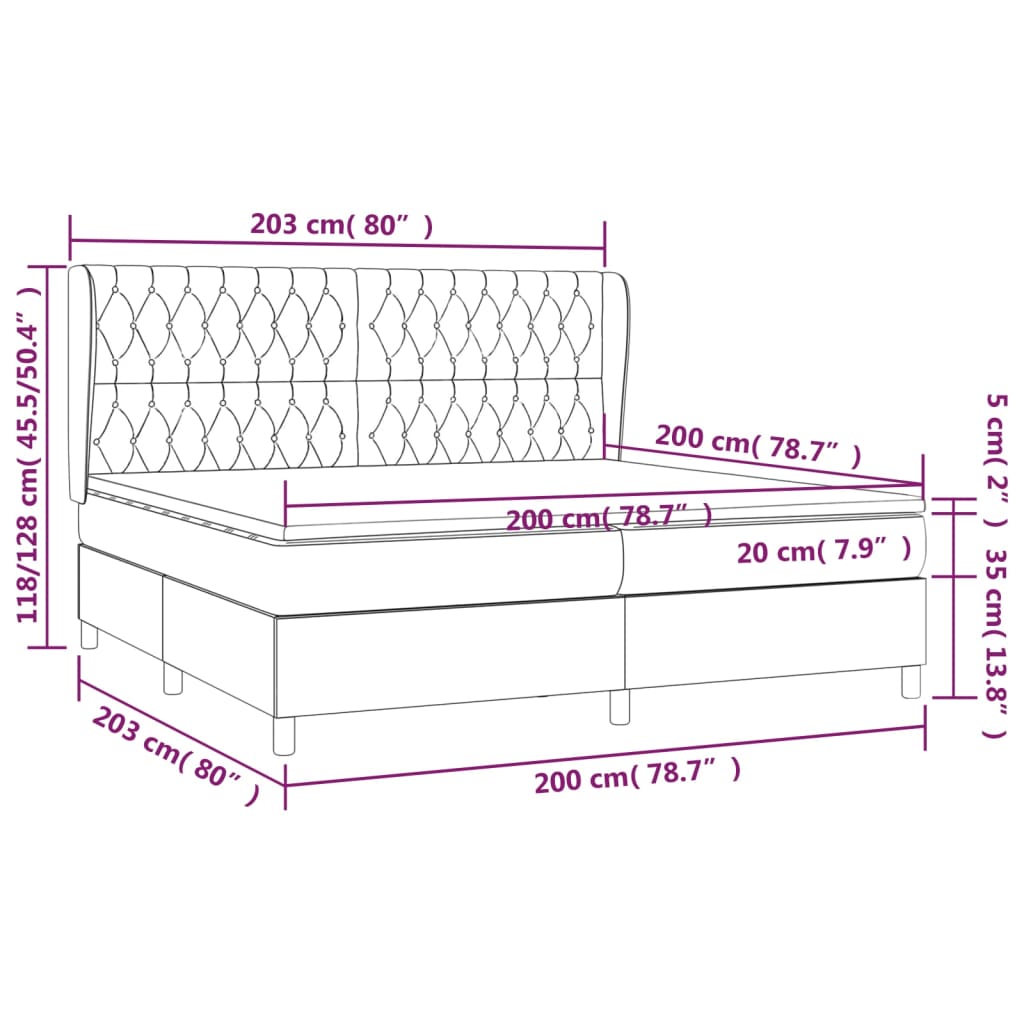 vidaXL Giroletto a Molle con Materasso Nero 200x200 cm in Tessuto