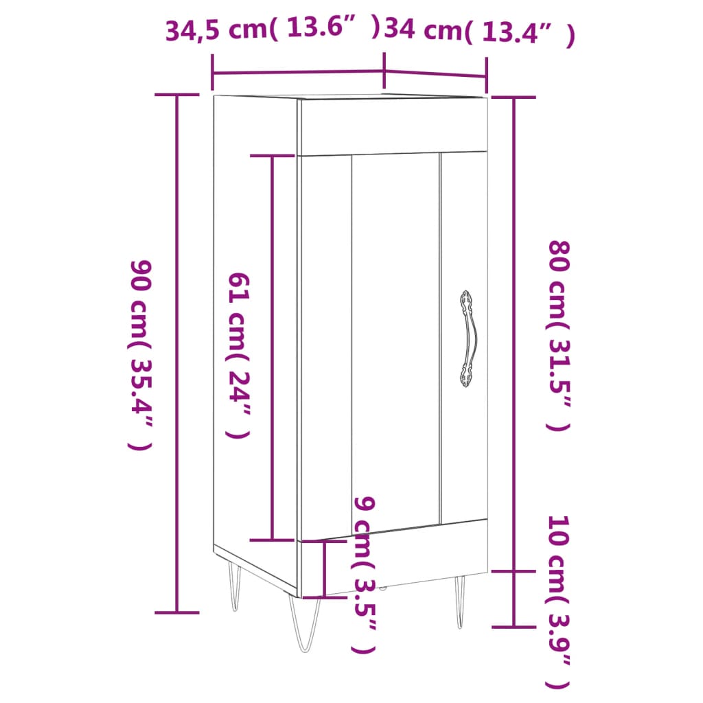 vidaXL Credenza Rovere Marrone 34,5x34x90 cm in Legno Multistrato