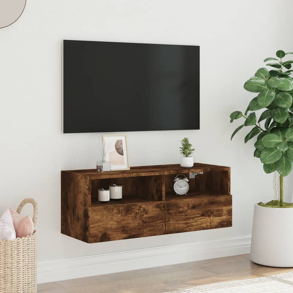 vidaXL Mobile TV a Parete Rovere Fumo 80x30x30 cm in Legno Multistrato