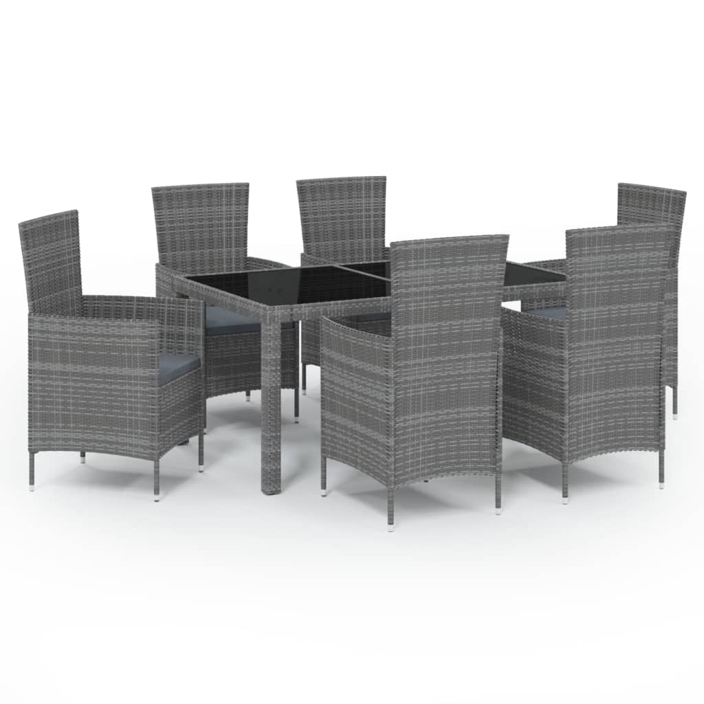 vidaXL Set da Pranzo per Esterni 7 pz con Cuscini in Polyrattan Grigio