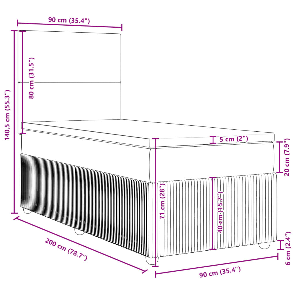 vidaXL Giroletto a Molle con Materasso Grigio Chiaro 90x200 cm Tessuto