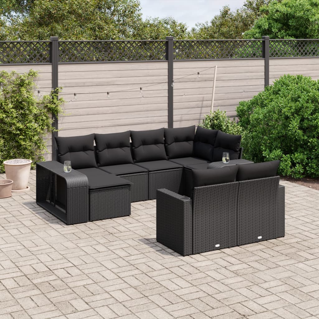 vidaXL Set Divani da Giardino 10pz con Cuscini in Polyrattan Nero