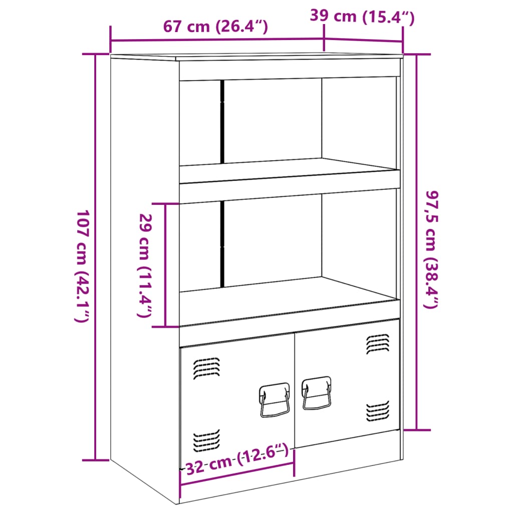 vidaXL Credenza Antracite 67x39x107 cm in Acciaio