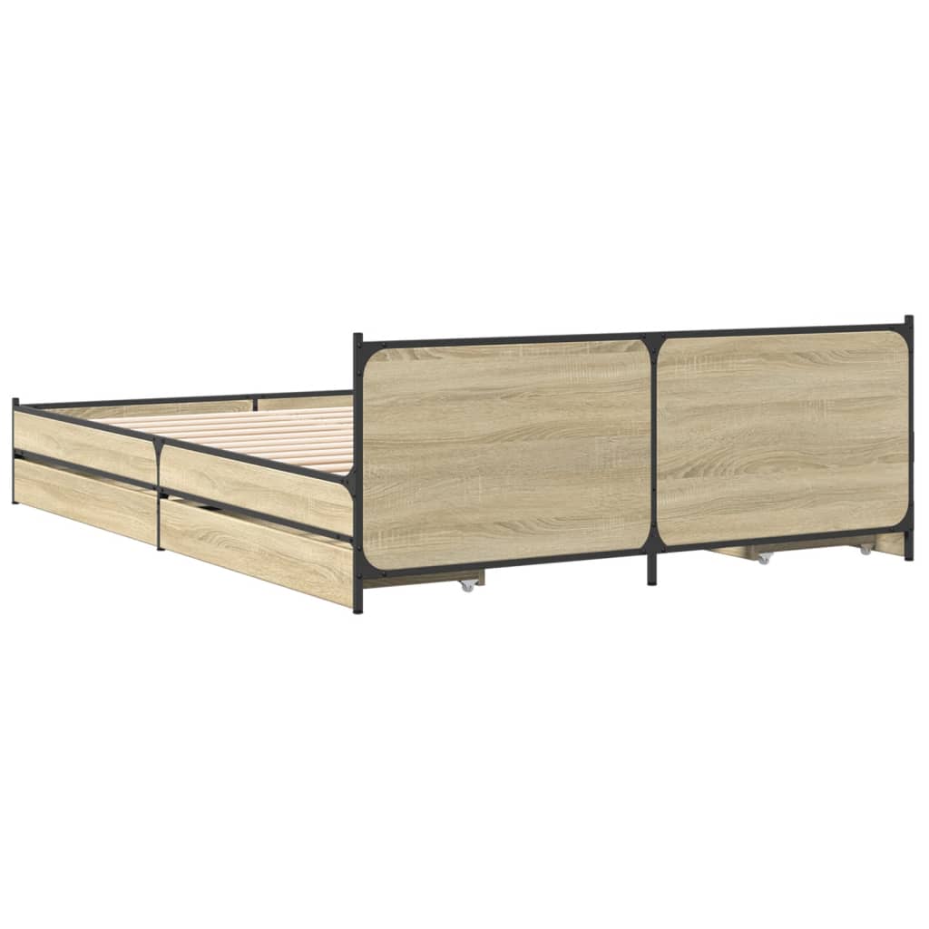 vidaXL Giroletto Cassetti Rovere Sonoma 160x200 cm Legno Multistrato