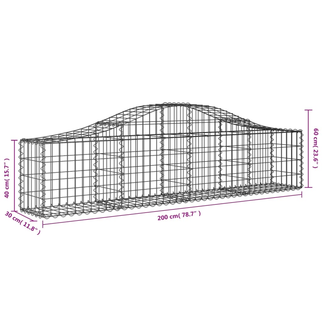 vidaXL Cesti Gabbioni ad Arco 15 pz 200x30x40/60 cm Ferro Zincato