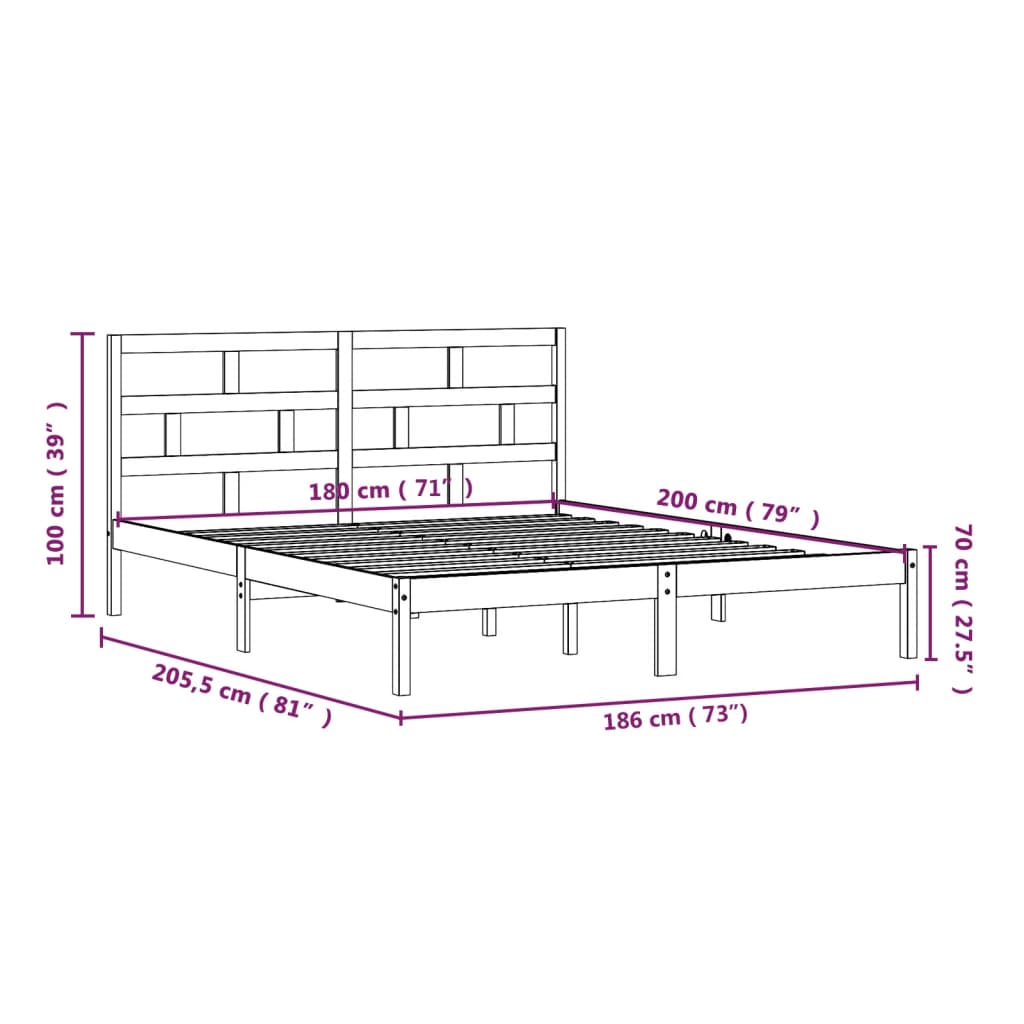 vidaXL Giroletto 180x200 cm Super King in Legno Massello