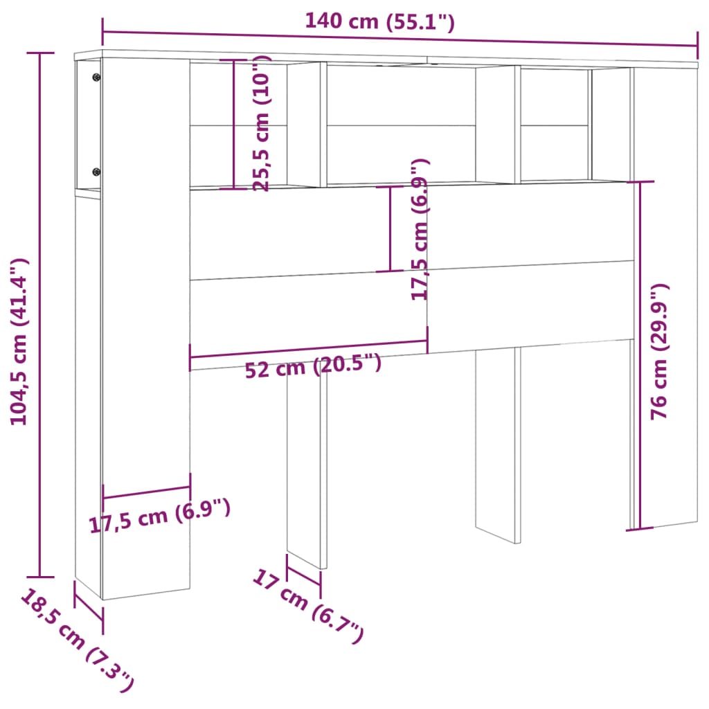 vidaXL Testiera con Scomparti Rovere Fumo 140x18,5x104,5 cm