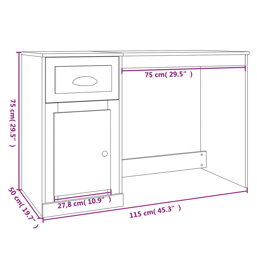 vidaXL Scrivania Cassetto Grigio Cemento 115x50x75cm Legno Multistrato