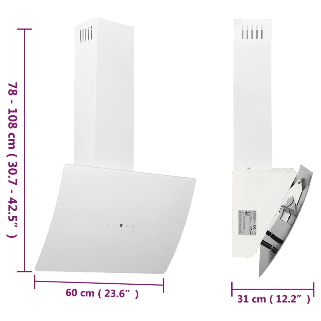 vidaXL Cappa a Parete 60 cm in Acciaio e Vetro Temperato Bianco