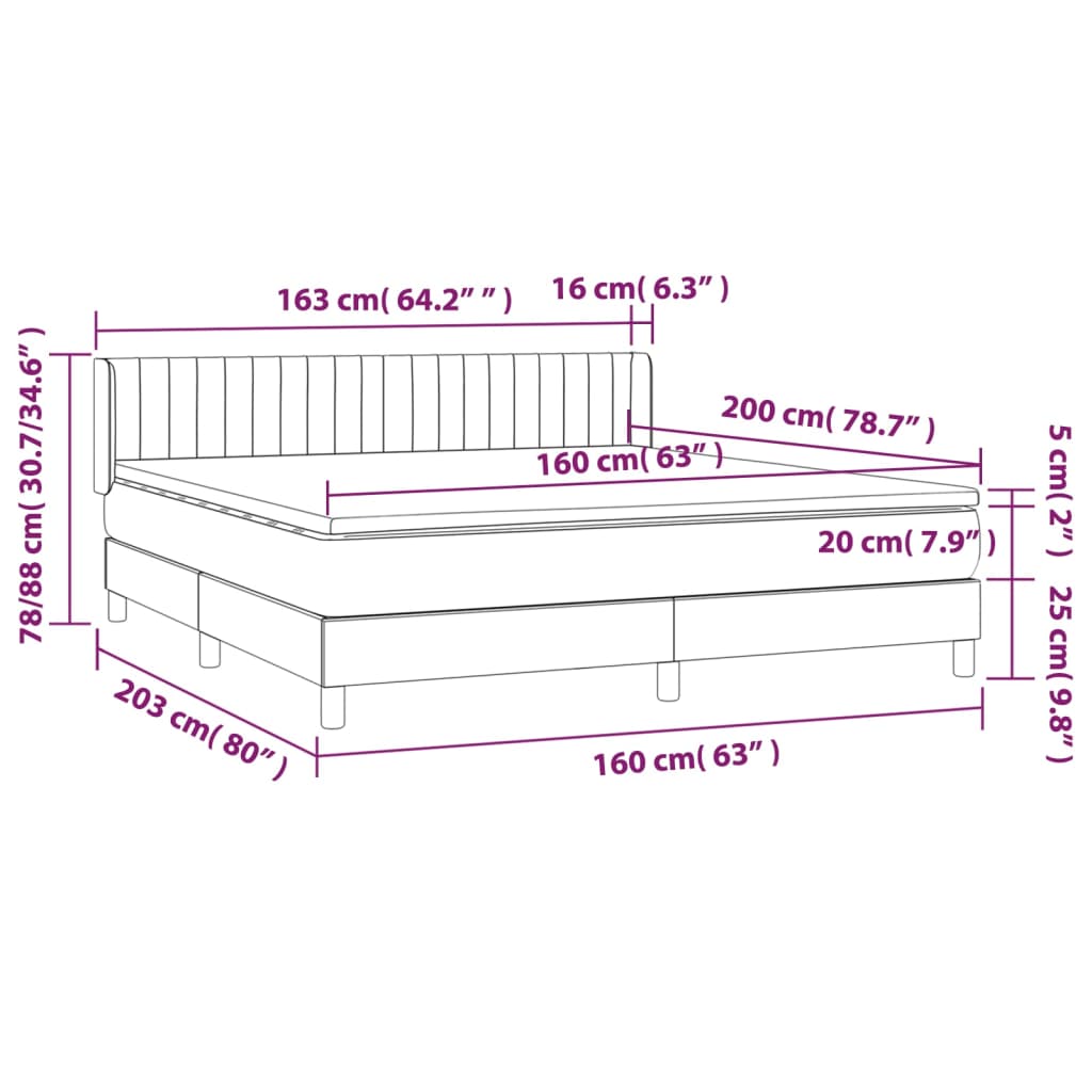 vidaXL Giroletto a Molle con Materasso Grigio Chiaro160x200 cm Tessuto