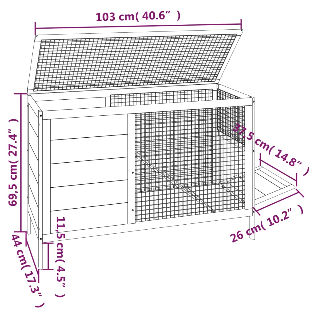 vidaXL Conigliera Moka 103x44x69,5 cm in Legno Massello di Pino