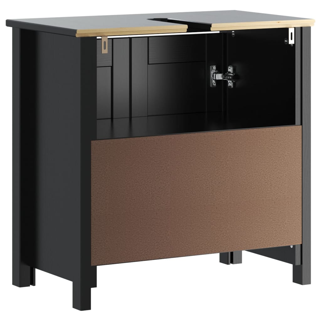 vidaXL Mobile Lavabo da Bagno BERG Nero 60x34x59cm Legno Massello Pino