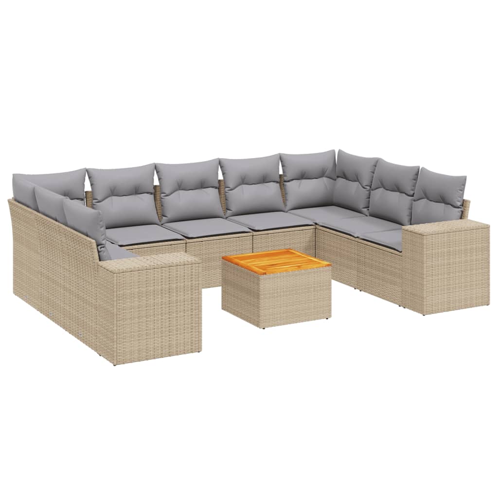 vidaXL Set Divano da Giardino 10 pz con Cuscini Beige in Polyrattan