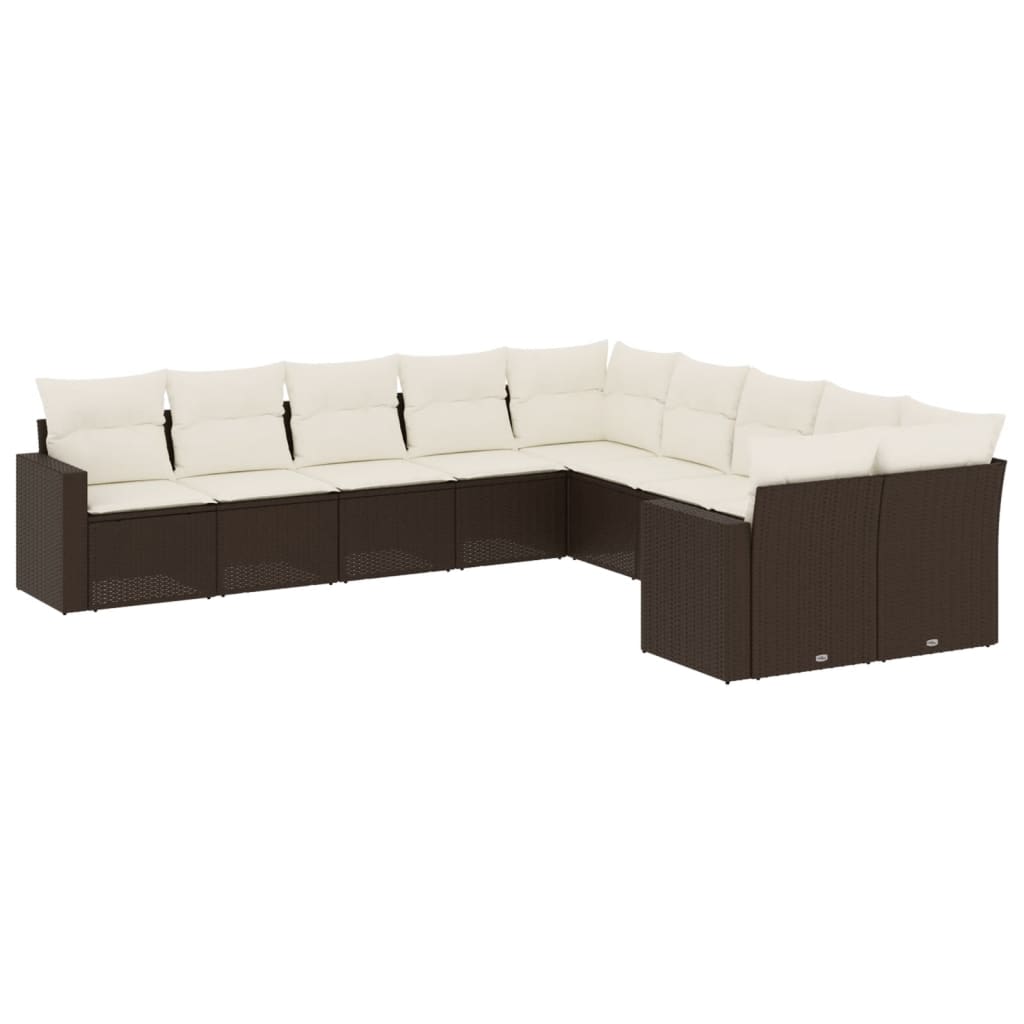 vidaXL Set Divani da Giardino 10pz con Cuscini in Polyrattan Marrone