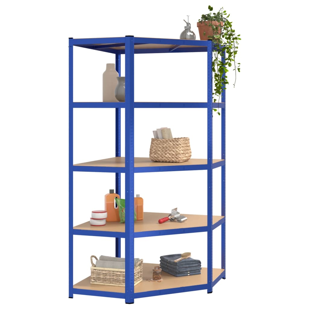 vidaXL Scaffali a 5 Ripiani 3 pz Blu in Acciaio e Legno Multistrato