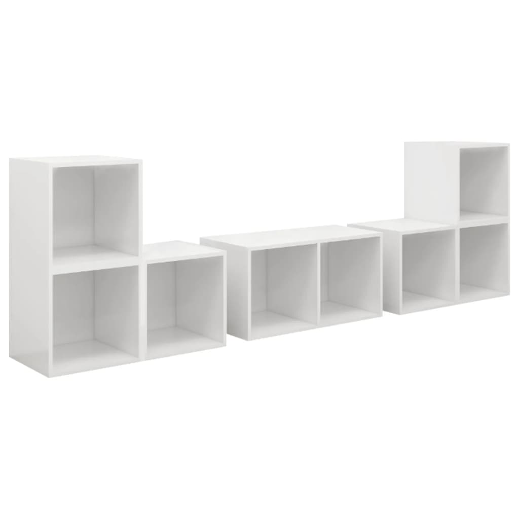 vidaXL Set Mobile TV 6 pz Bianco Lucido in Legno Multistrato