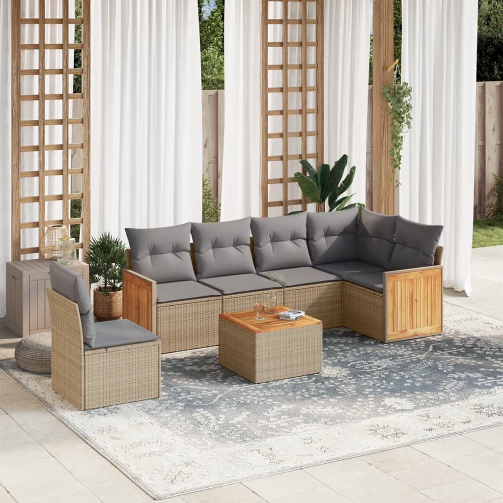 vidaXL Set Divani da Giardino 7 pz con Cuscini Beige in Polyrattan