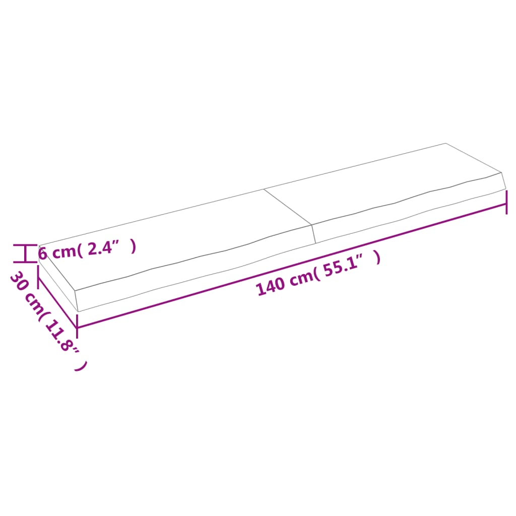 vidaXL Piano Bagno 140x30x(2-6) cm in Legno Massello Non Trattato