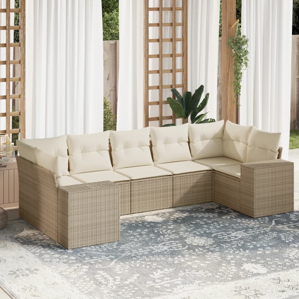 vidaXL Set Divani da Giardino 7 pz con Cuscini Beige in Polyrattan