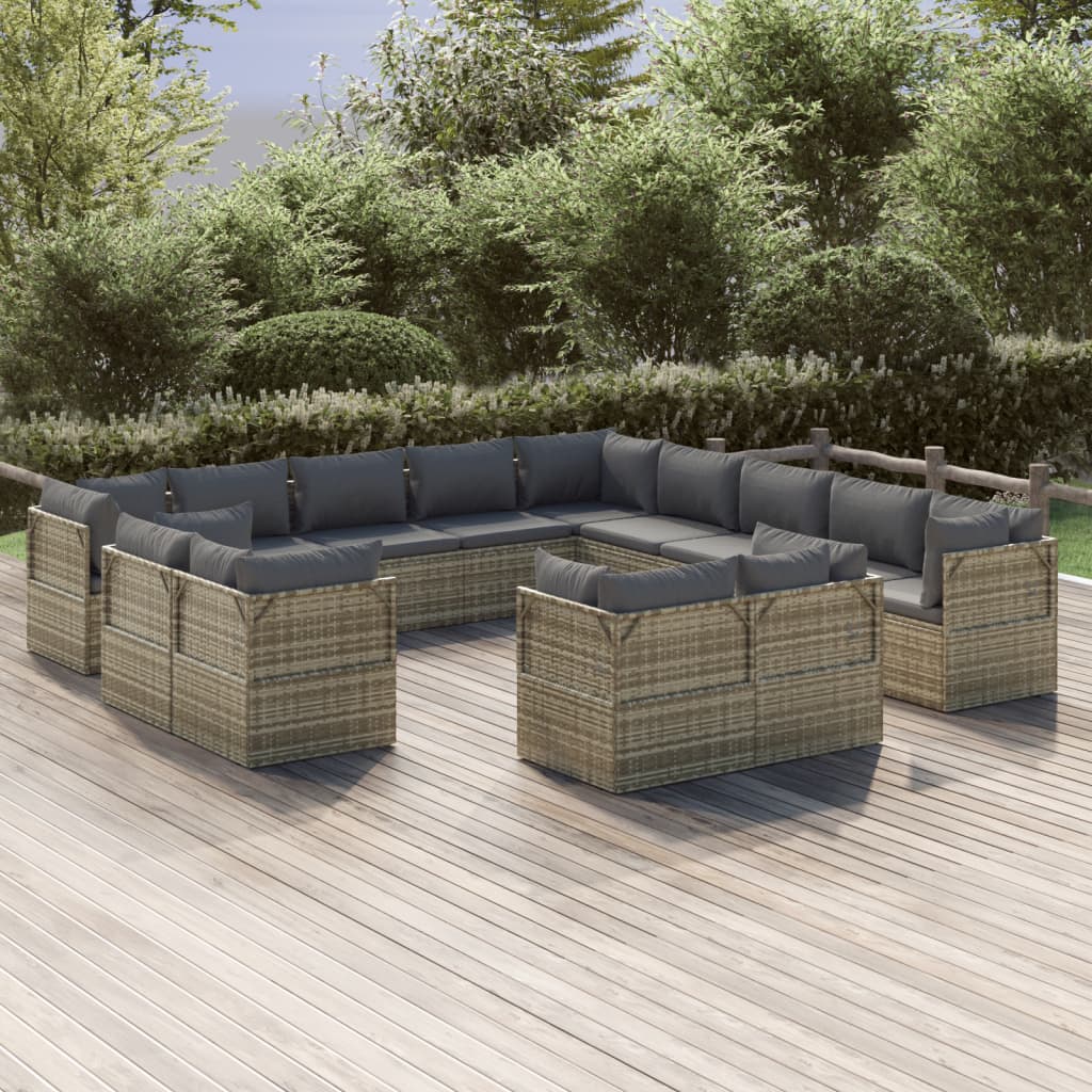 vidaXL Set Divani da Giardino 13 pz con Cuscini in Polyrattan Grigio