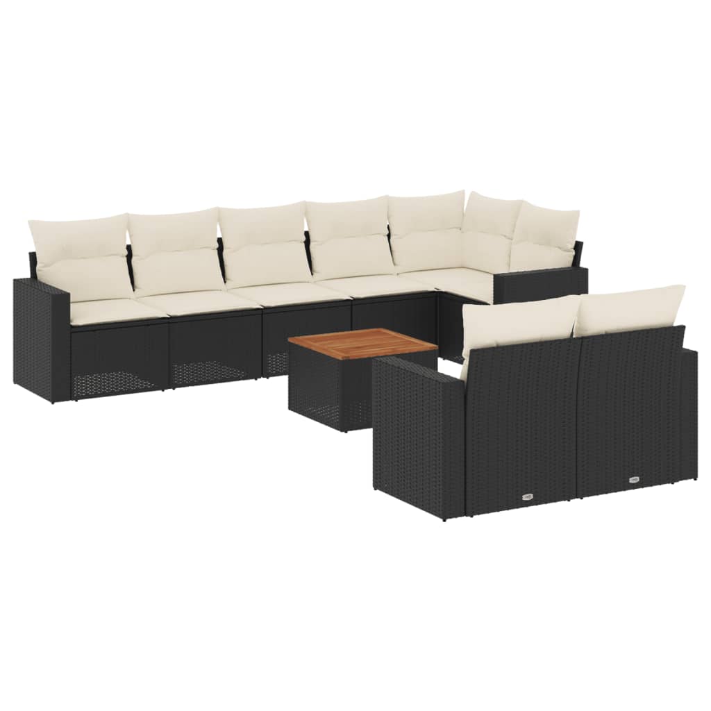 vidaXL Set Divani da Giardino 9 pz con Cuscini Nero in Polyrattan