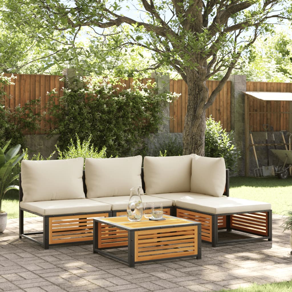 vidaXL Set Divano da Giardino 5 pz con Cuscini Legno Massello Acacia