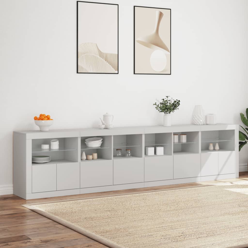 vidaXL Credenza con Luci LED Bianca 283x37x67 cm