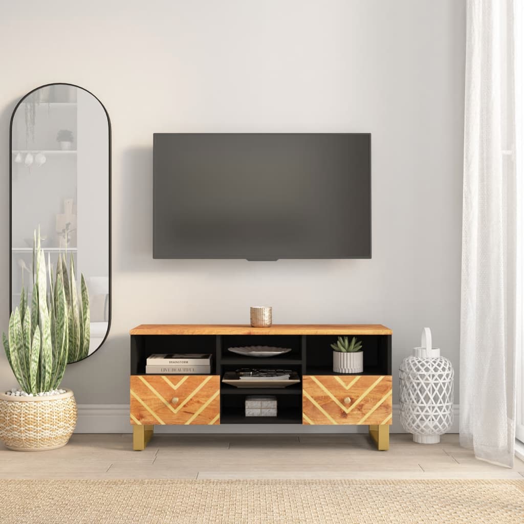 vidaXL Mobile Porta TV Marrone e Nero 100x33,5x46 cm in Legno di Mango