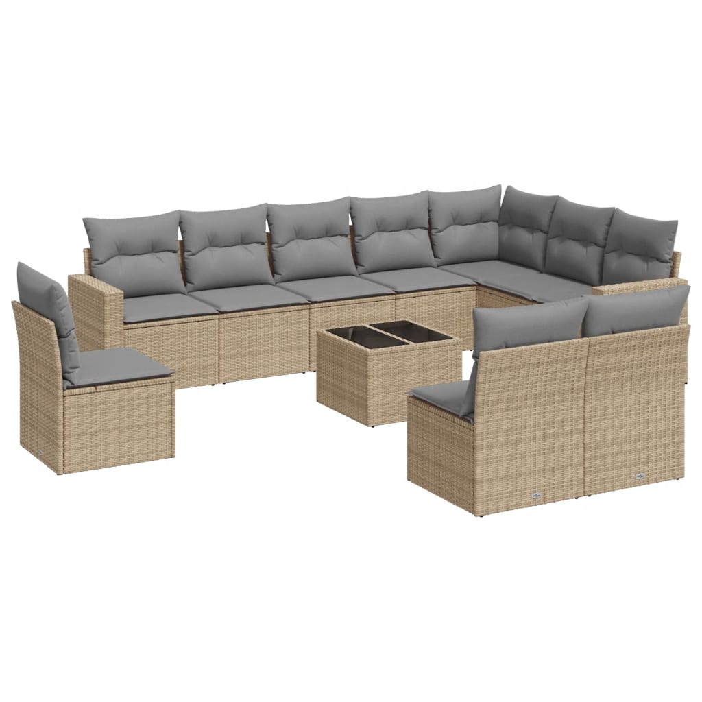 vidaXL Set Divani da Giardino 11 pz con Cuscini Beige in Polyrattan