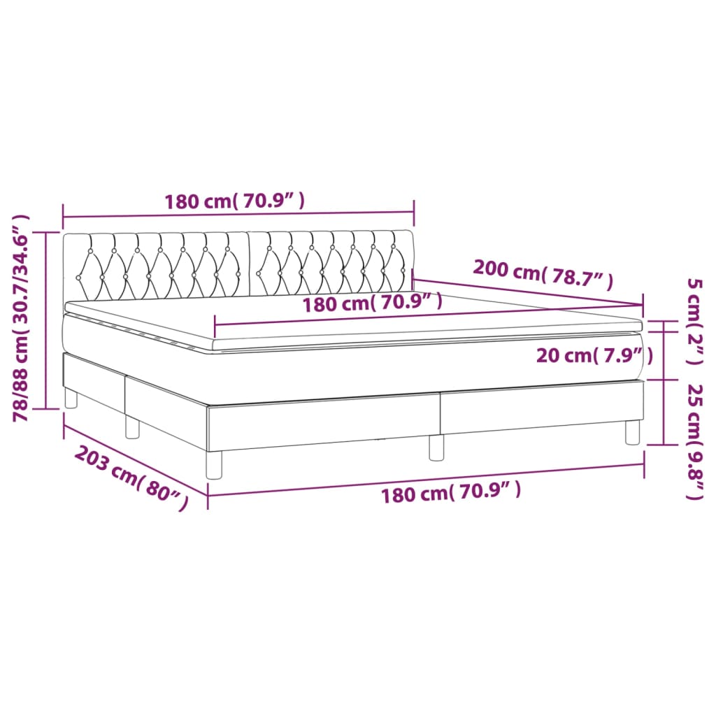 vidaXL Letto a Molle con Materasso e LED Blu 180x200 cm in Tessuto