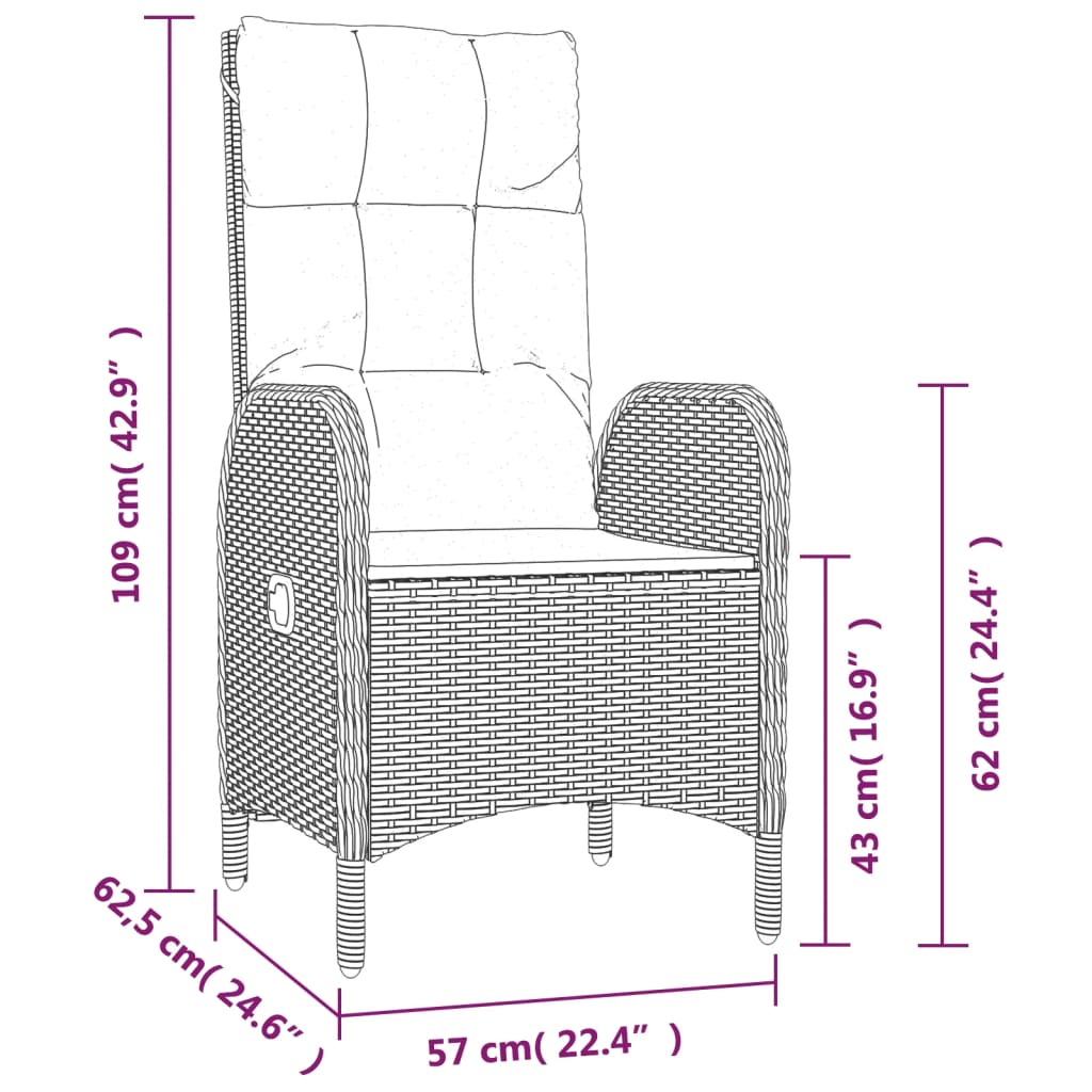 vidaXL Set da Pranzo da Giardino 7 pz Nero con Cuscini in Polyrattan