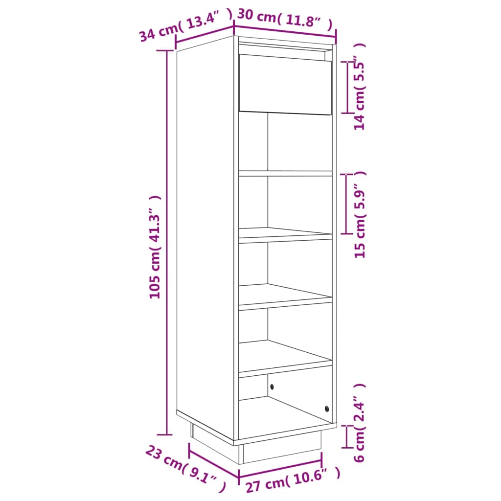 vidaXL Scarpiera 30x34x105 cm in Legno Massello di Pino