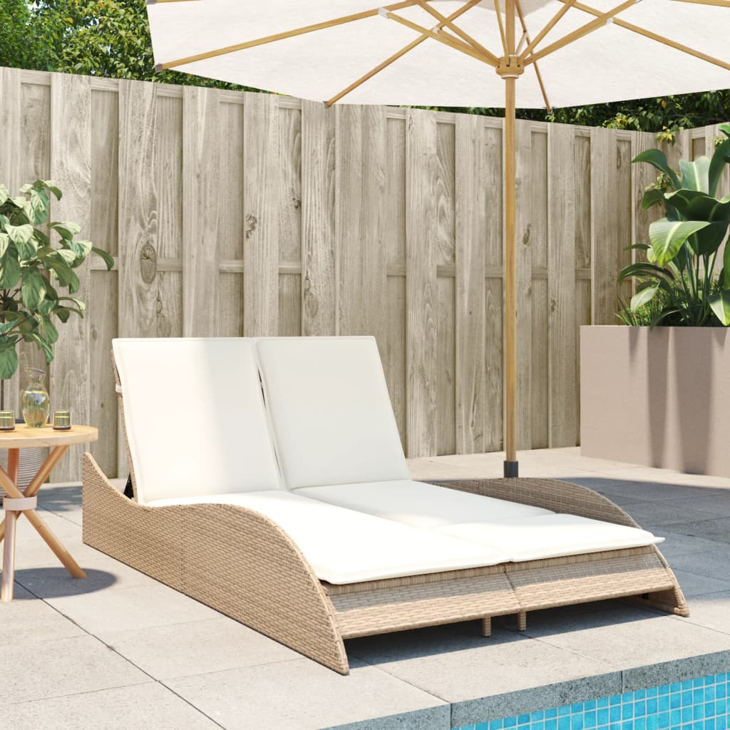 vidaXL Lettino Prendisole con Cuscini Beige 114x205x73 cm Polyrattan