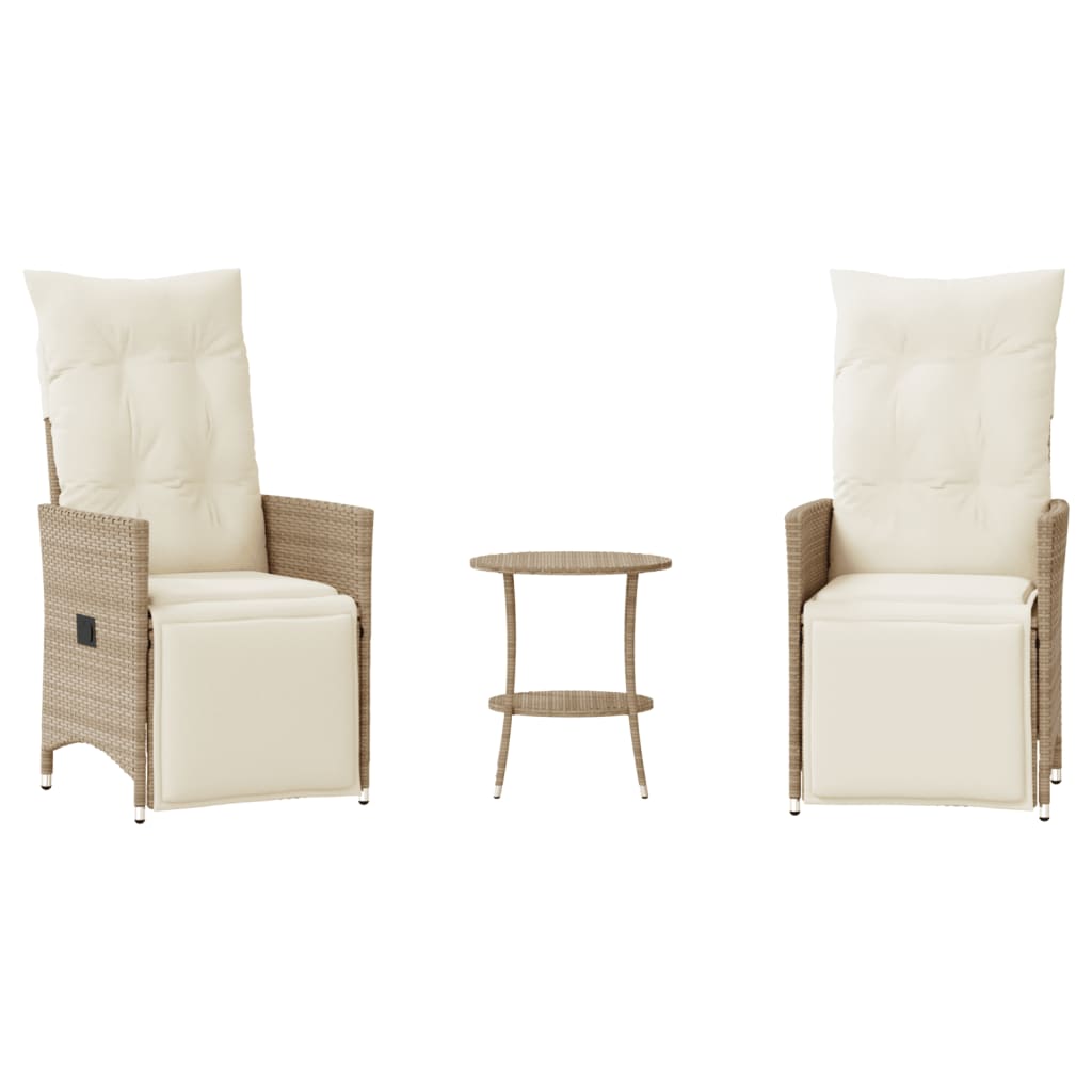 vidaXL Set da Bistrò 3 pz con Cuscini Beige in Polyrattan