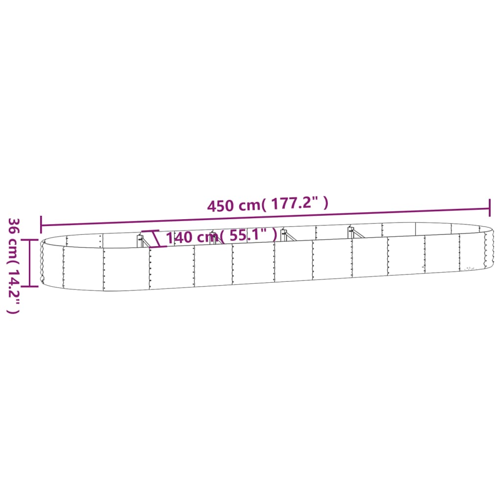 vidaXL Letto Giardino Acciaio Verniciato Polvere 450x140x36 cm Argento