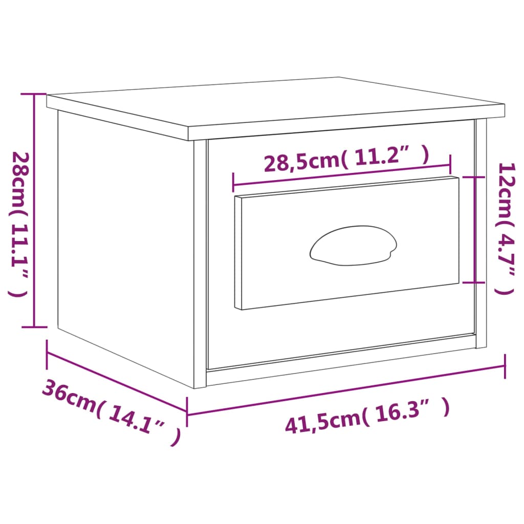 vidaXL Comodini a Parete 2 pz Neri 41,5x36x28 cm