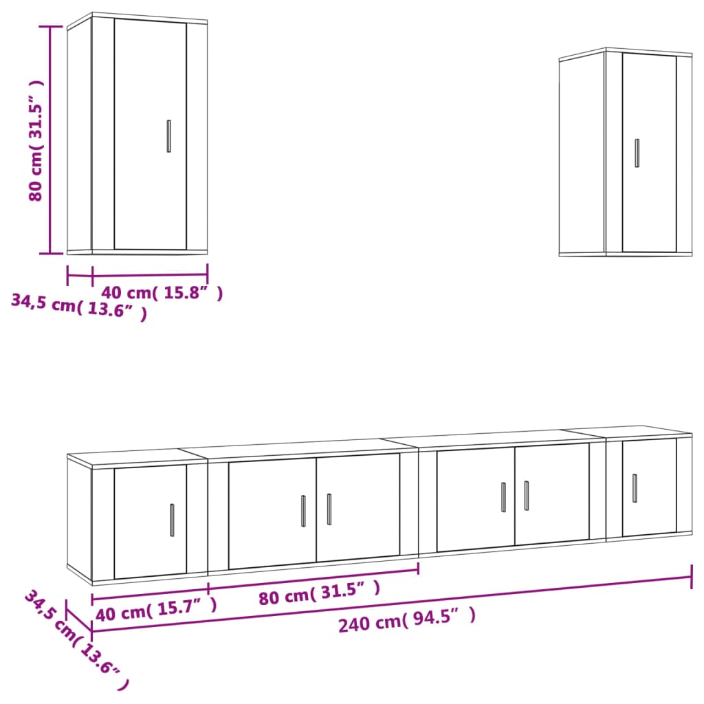 vidaXL Set di Mobili Porta TV 6 pz Bianco in Legno Multistrato