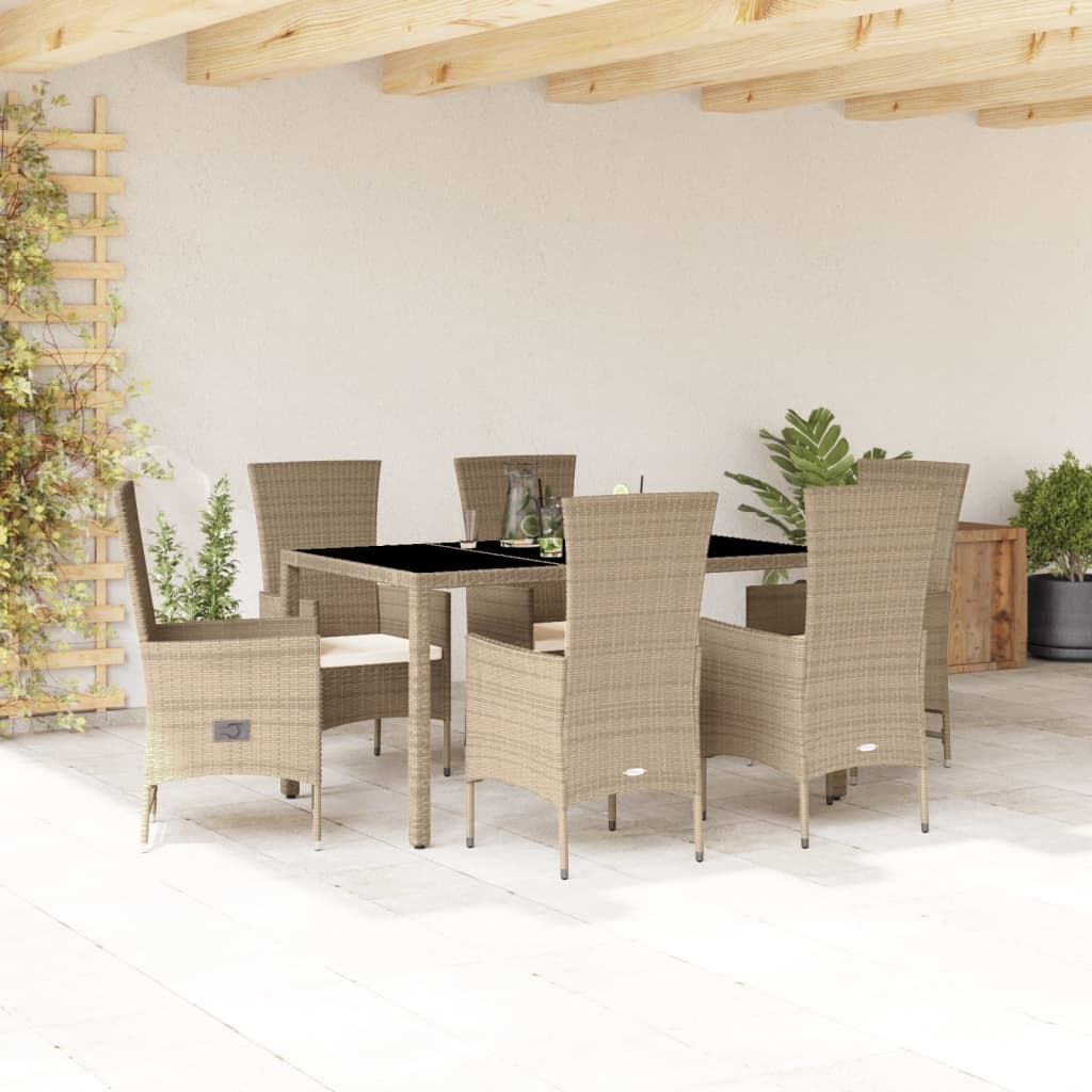 vidaXL Set da Pranzo da Giardino 7 pz con Cuscini Beige in Polyrattan