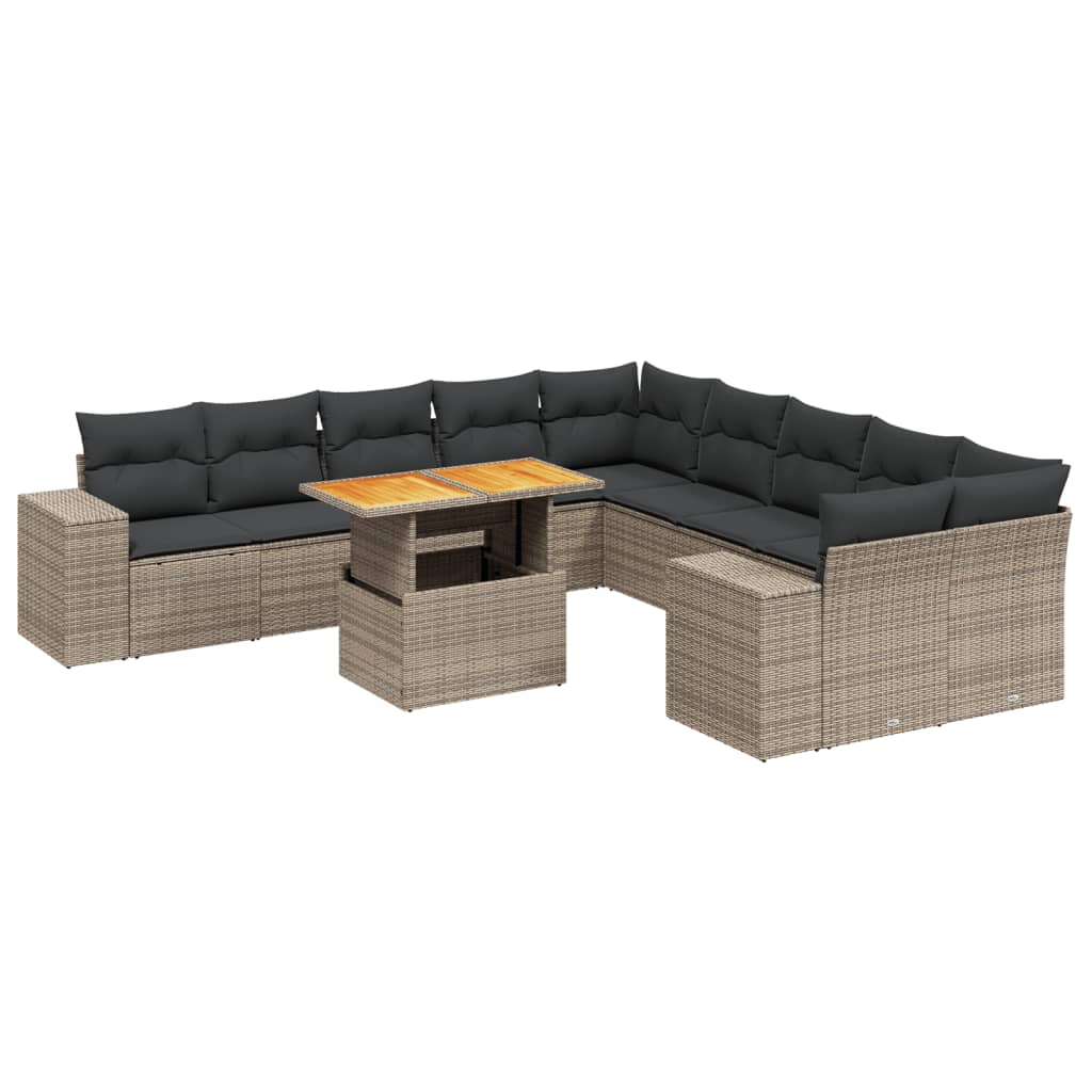 vidaXL Set Divani da Giardino 11 pz con Cuscini in Polyrattan Grigio