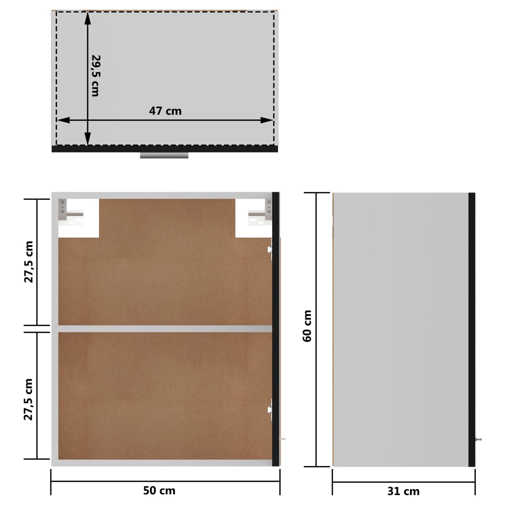 vidaXL Mobili Pensili 2 pz Neri 50x31x60 cm in Legno Multistrato