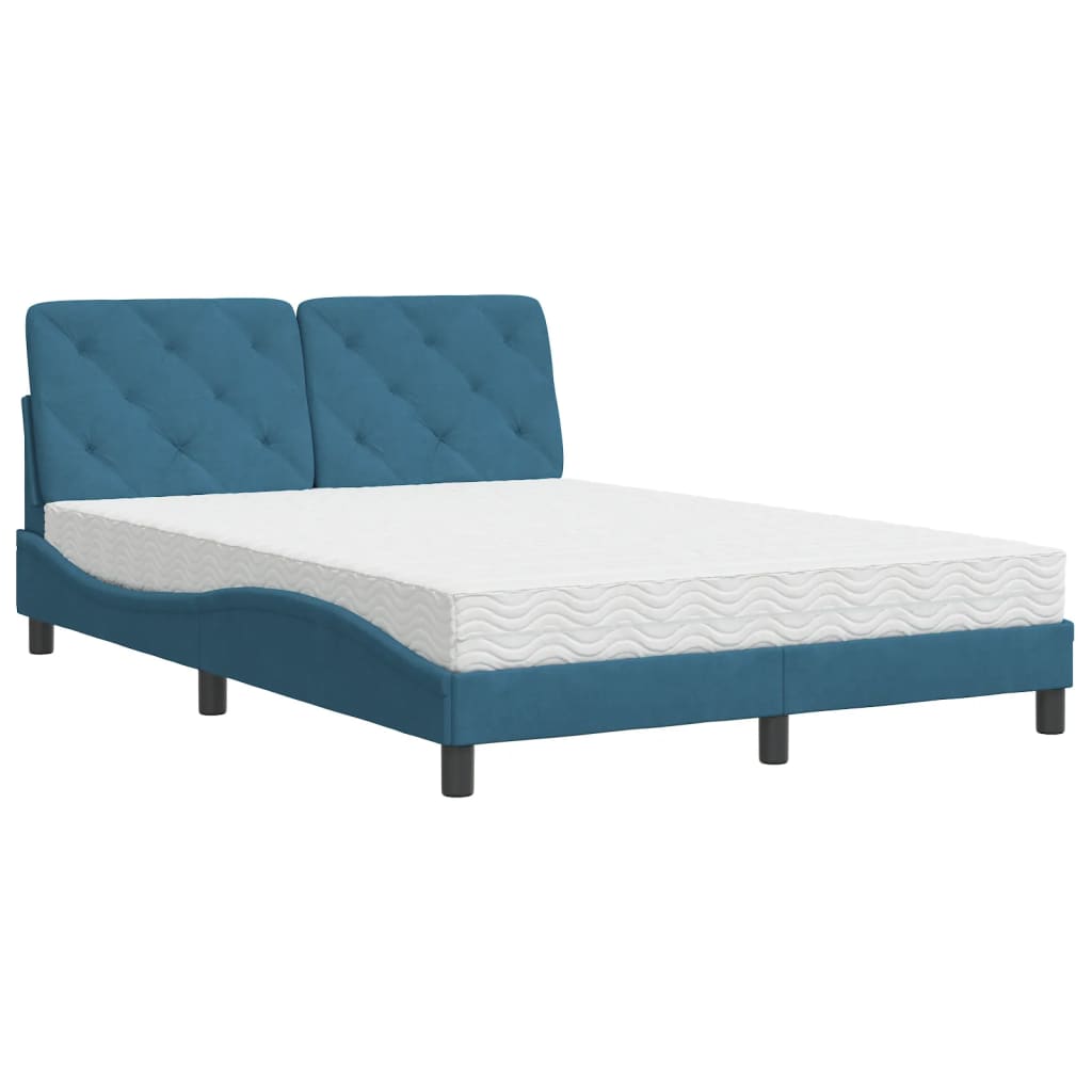 vidaXL Letto con Materasso Blu 140x190 cm in Velluto